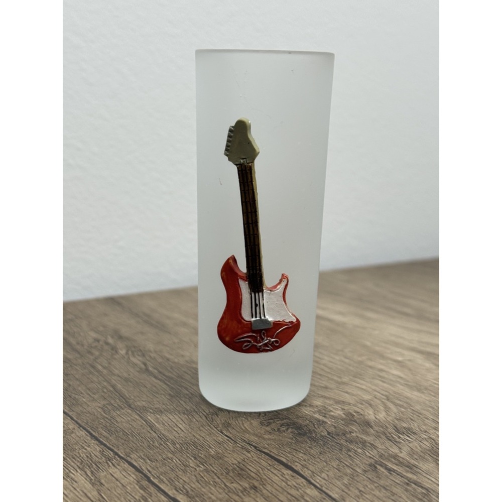 Frosted Tall Shot Glass‎ with 3D Red Electric Guitar Relief Music Barware - Picture 2 of 6